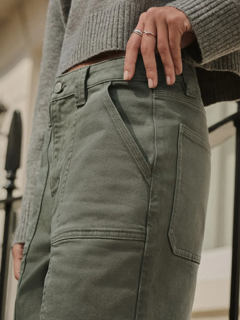 Khaki Green Ankle Straight Leg Carpenter Jeans