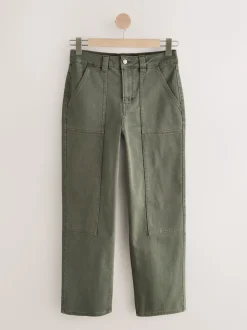 Khaki Green Ankle Straight Leg Carpenter Jeans