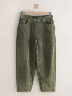 Khaki Green Cord Barrel Leg Trousers