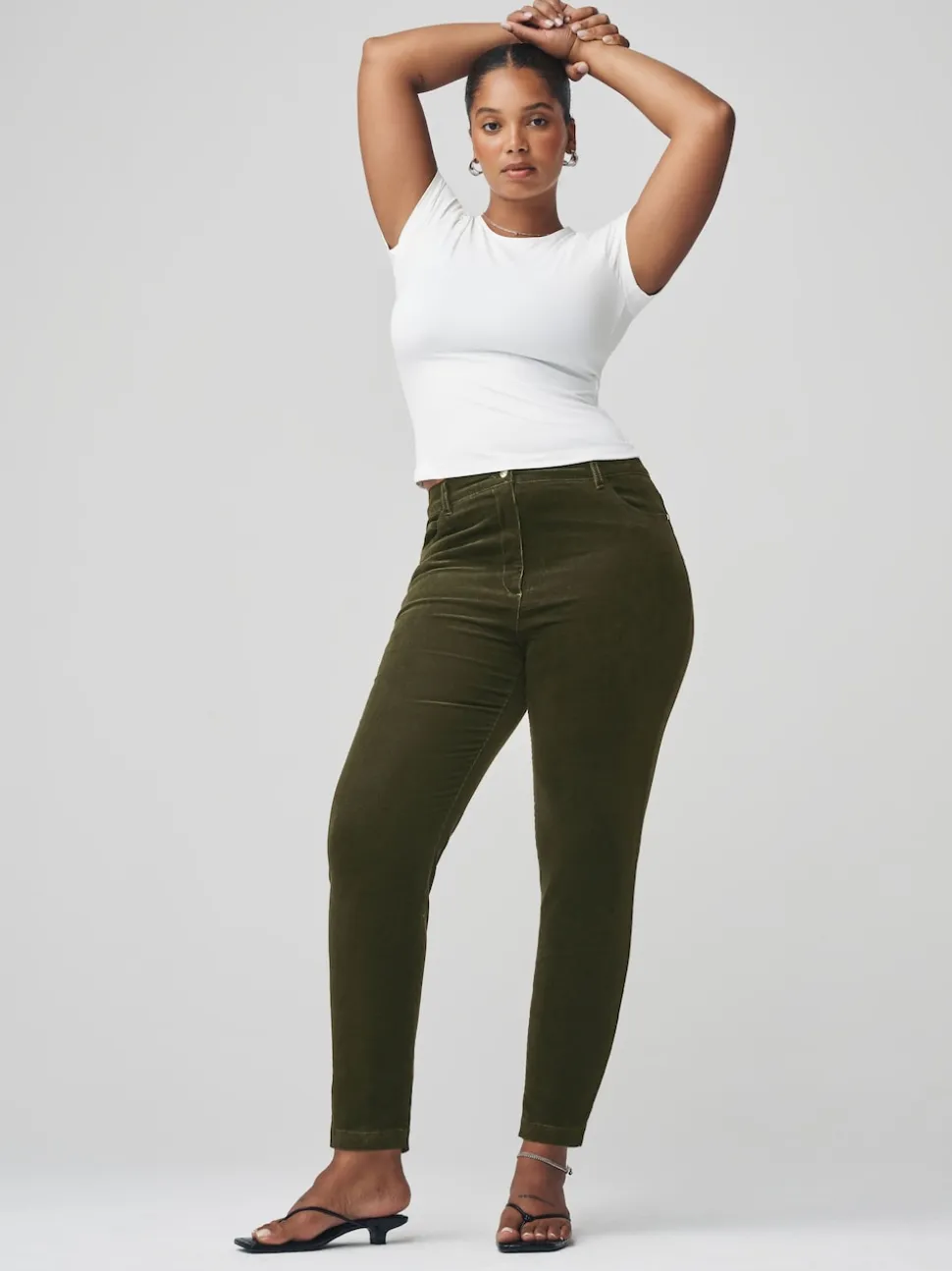 Khaki Green Cord Skinny Hourglass Trousers