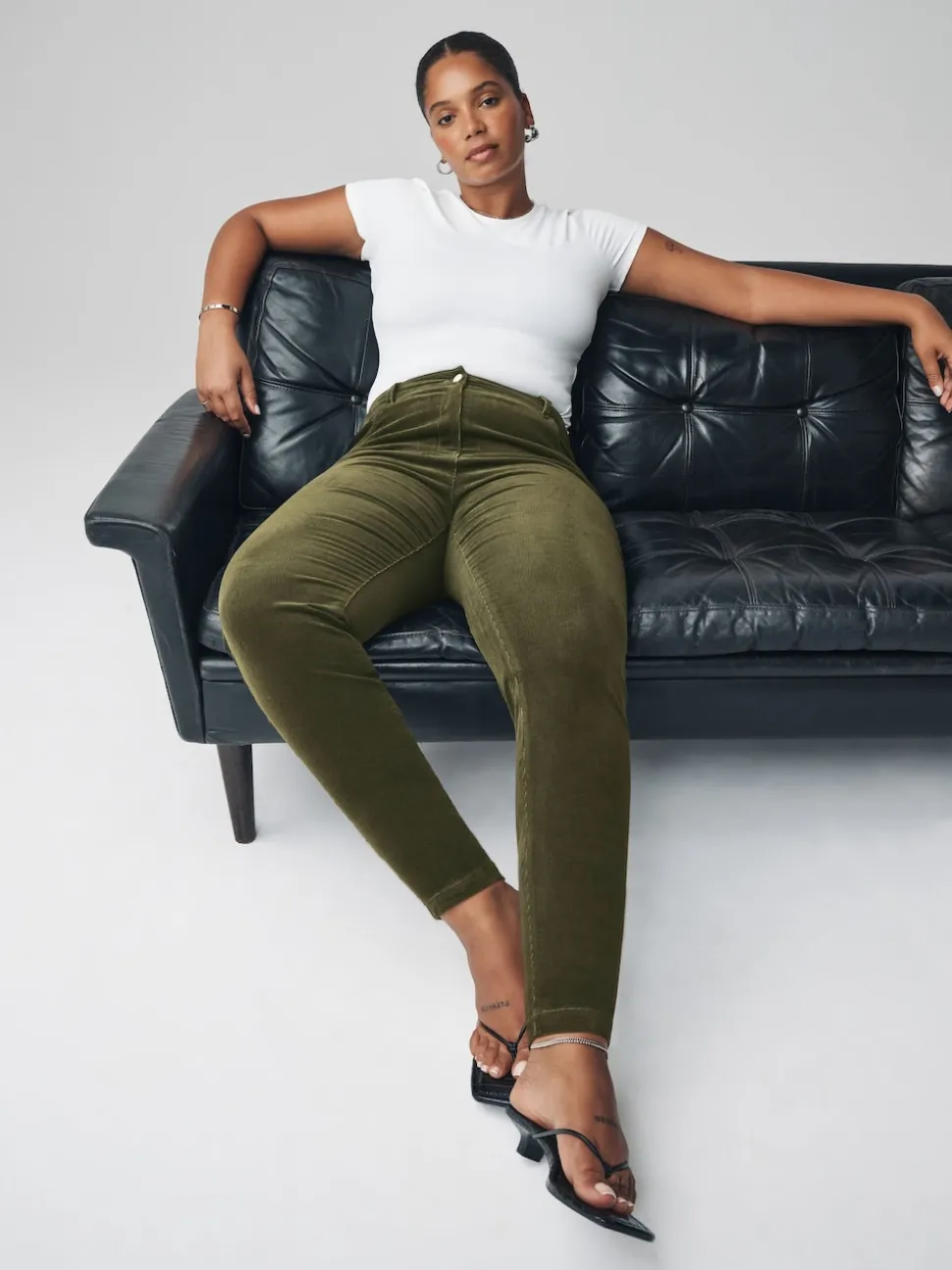 Khaki Green Cord Skinny Hourglass Trousers