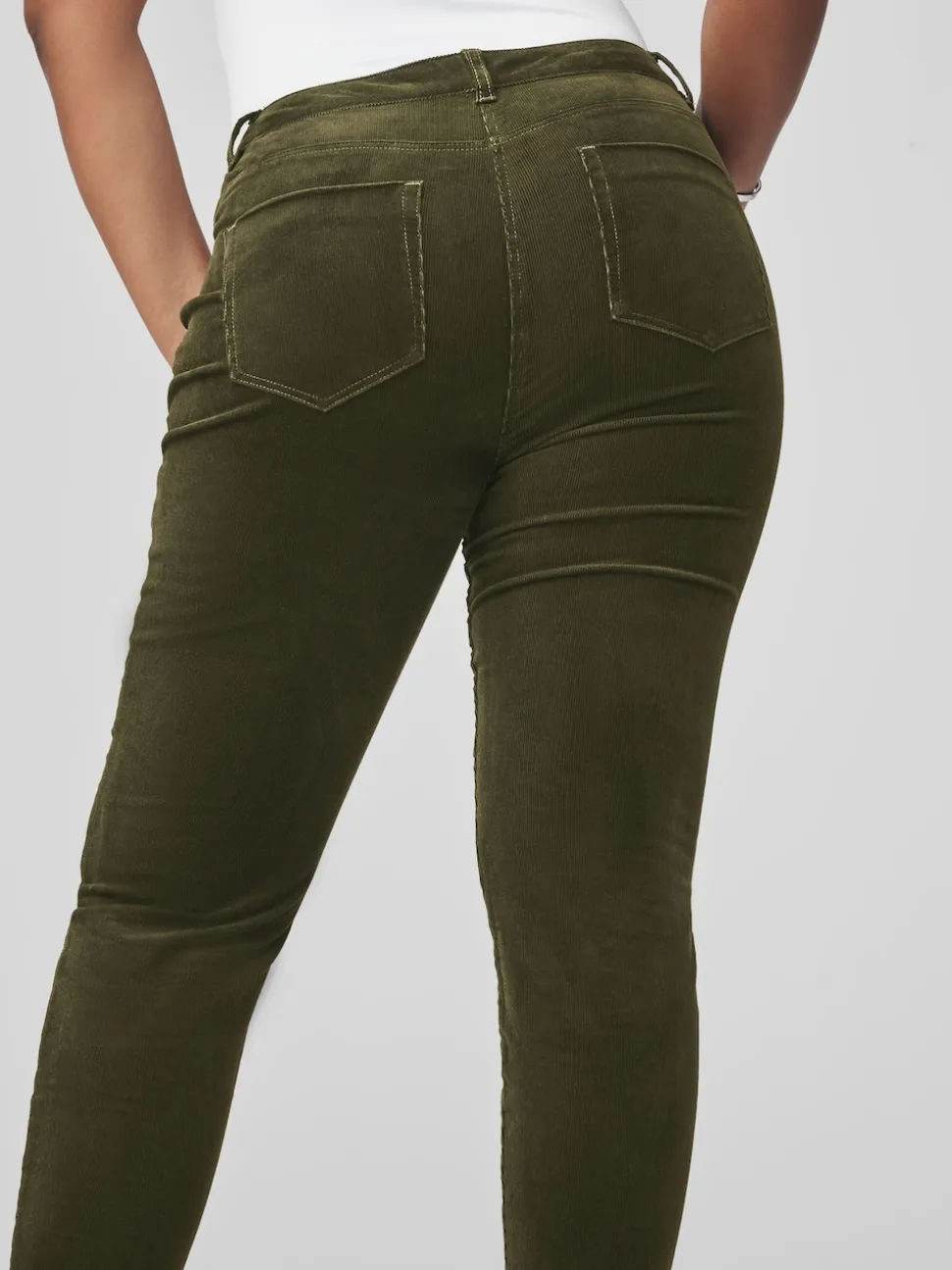 Khaki Green Cord Skinny Hourglass Trousers
