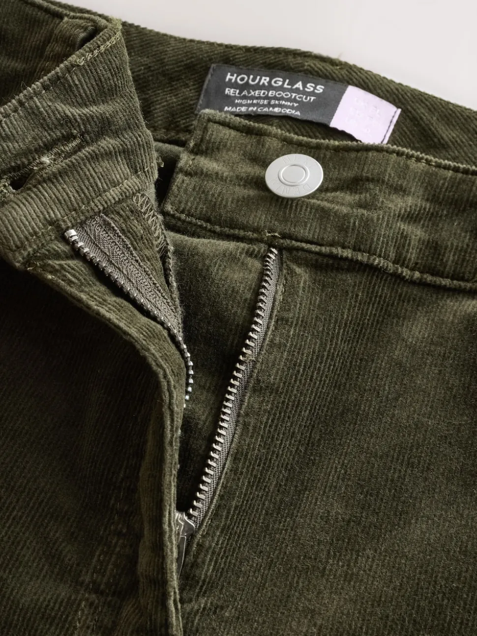 Khaki Green Cord Skinny Hourglass Trousers