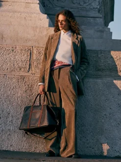 Khaki Green Cord Wide Leg Trousers