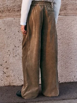 Khaki Green Cord Wide Leg Trousers