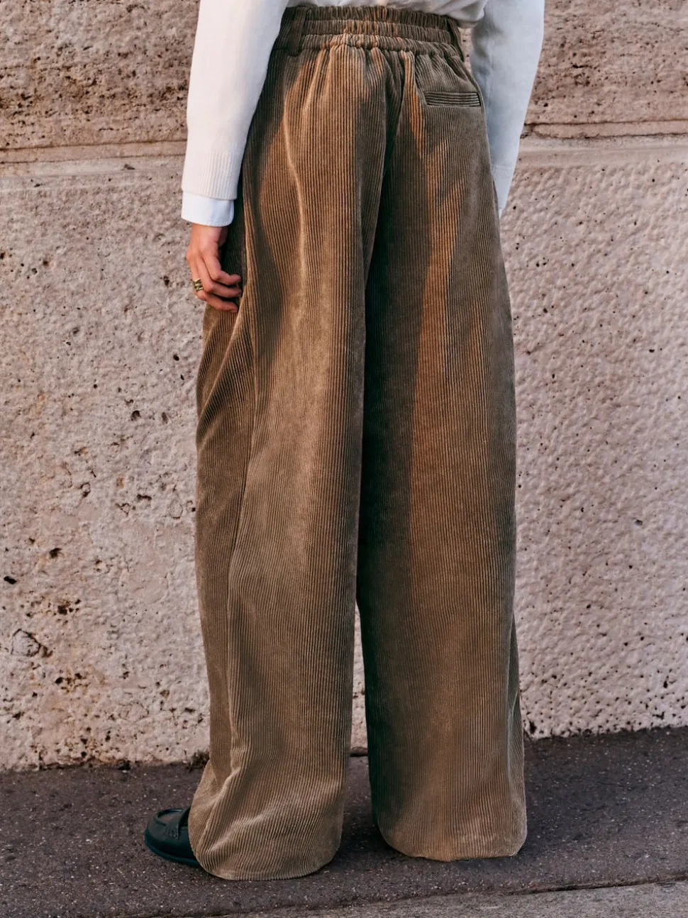 Khaki Green Cord Wide Leg Trousers