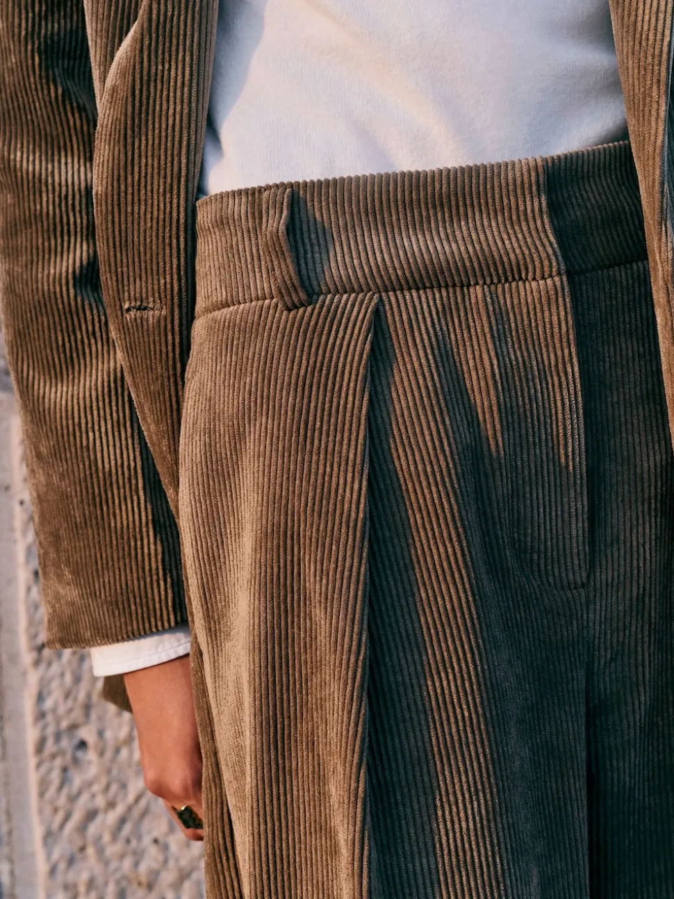 Khaki Green Cord Wide Leg Trousers