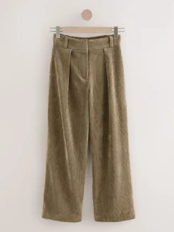 Khaki Green Cord Wide Leg Trousers