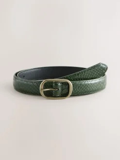 Khaki Green Croc Effect Regular PU Belt