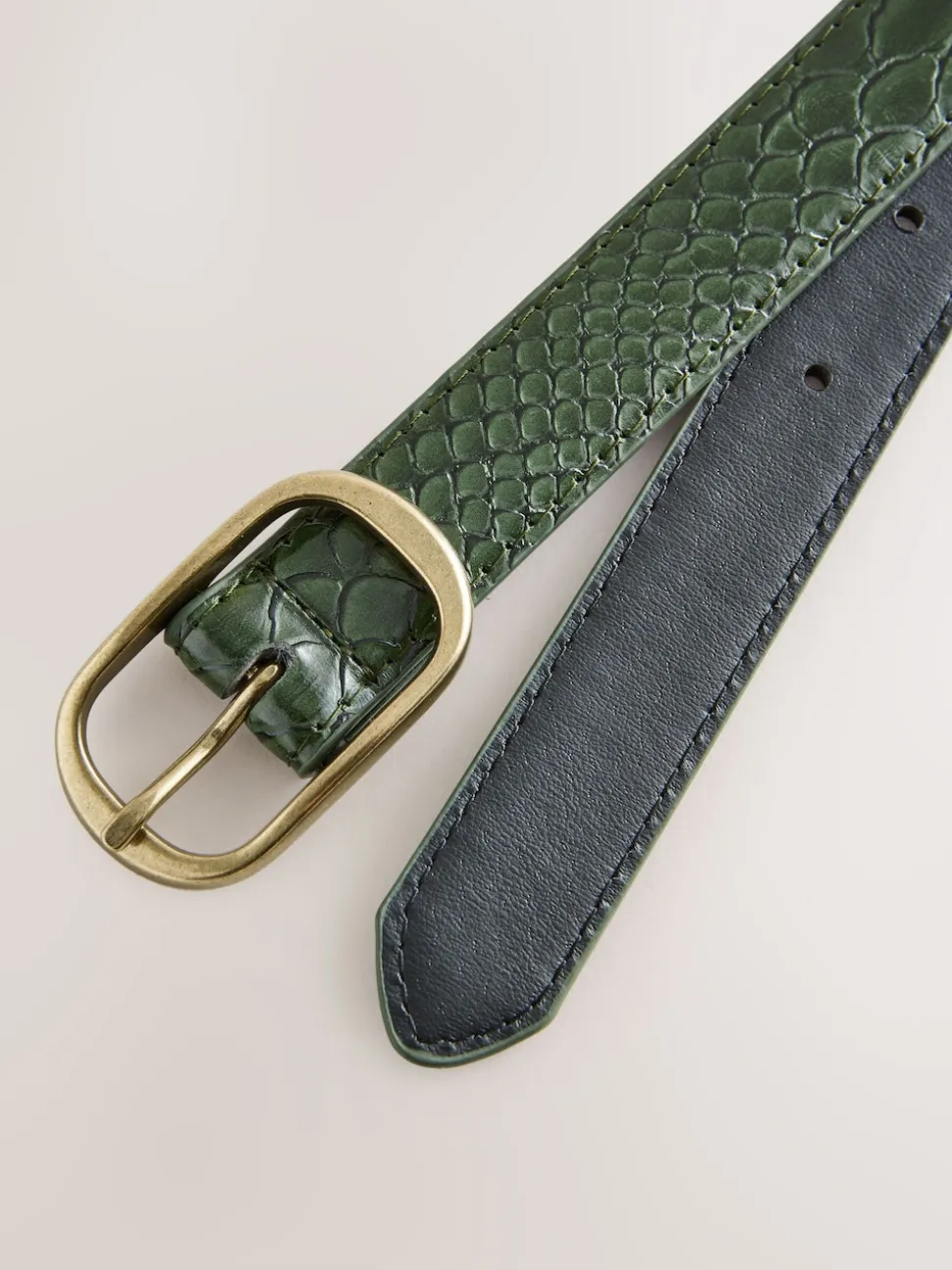Khaki Green Croc Effect Regular PU Belt