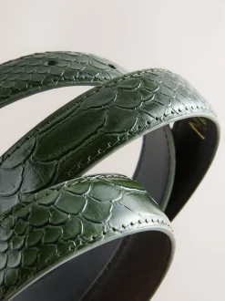 Khaki Green Croc Effect Regular PU Belt