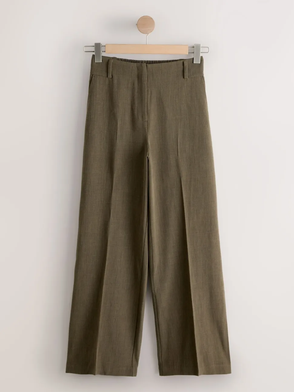 Khaki Green Crosshatch Elastic Waist Wide Leg Trousers