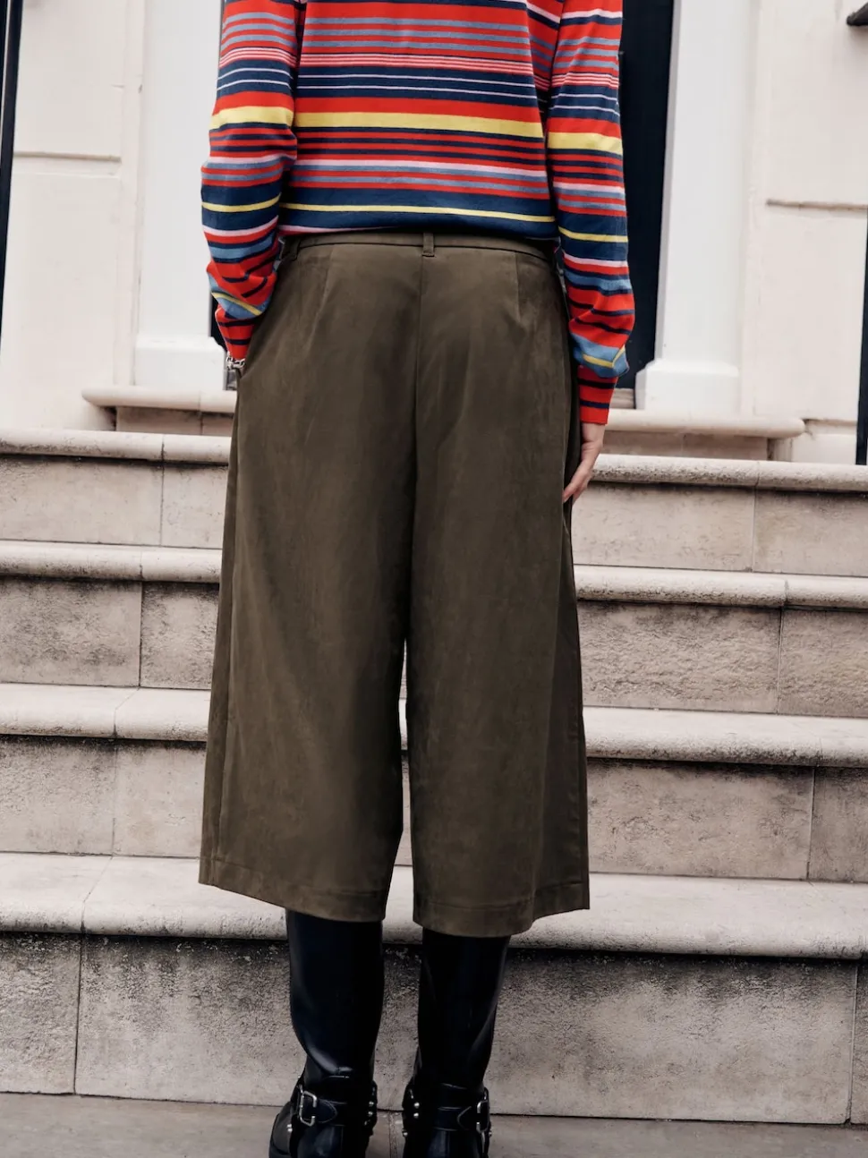 Khaki Green Faux Suede Longline Shorts