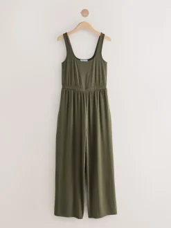 Khaki Green Jersey Jumpsuit