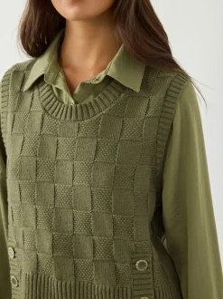 Khaki Green Knitted Tank Shirt Layer With Button Detail