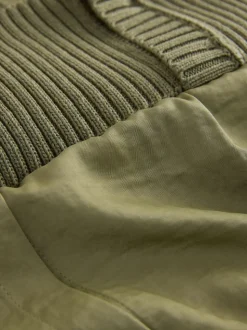 Khaki Green Knitted Tank Shirt Layer With Button Detail