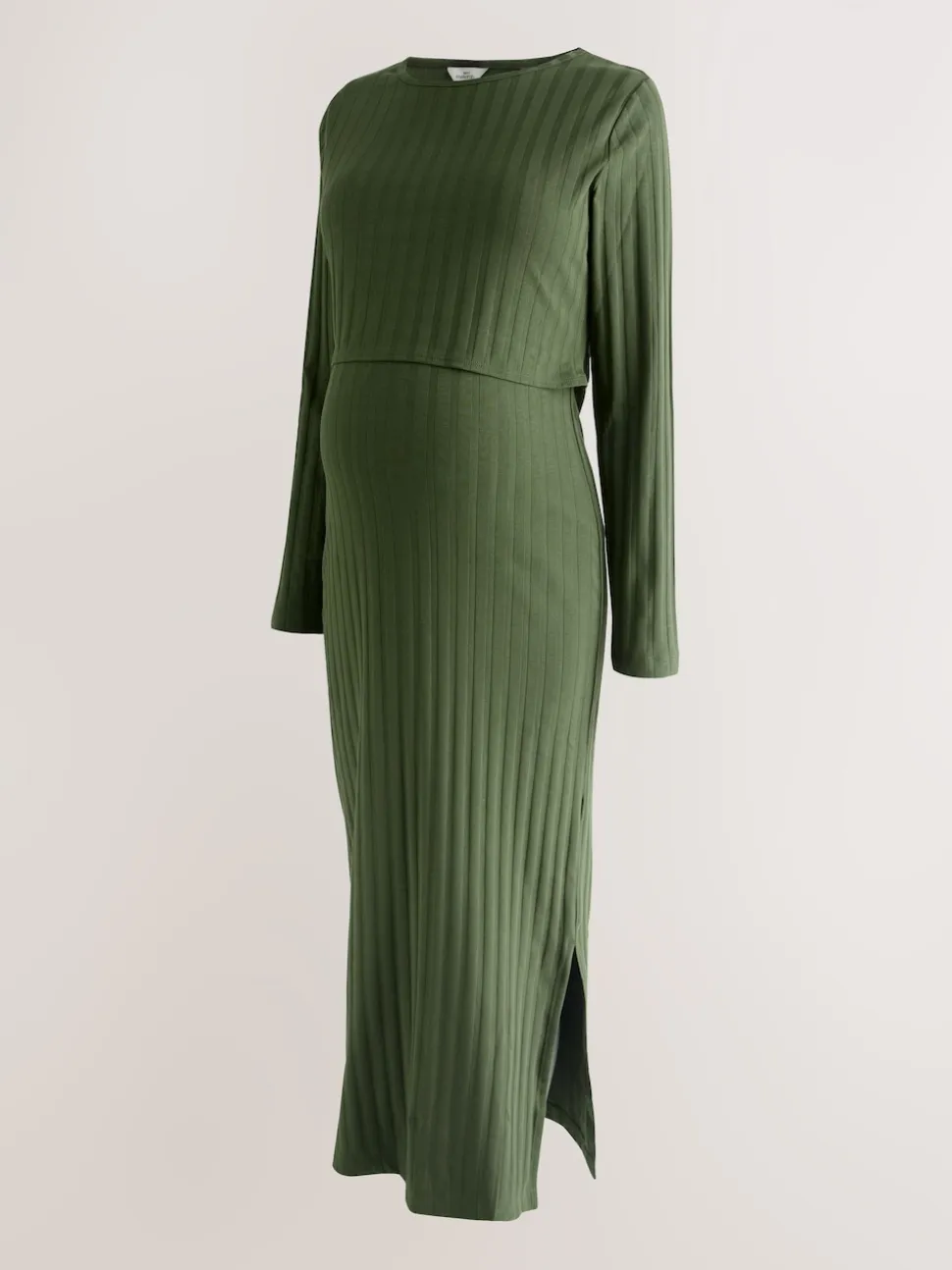 Khaki Green Maternity Long Sleeve Nursing Shelf Dress