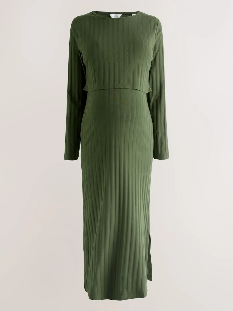 Khaki Green Maternity Long Sleeve Nursing Shelf Dress