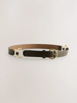 Khaki Green Metal Ring Detail Regular Leather Belt
