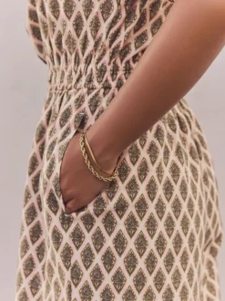 Khaki Green Off Shoulder 100% Cotton Wide Leg Jumpsuit