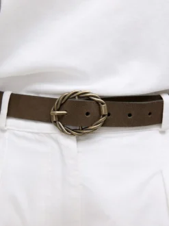 Khaki Green Oval Buckle Suede Belt