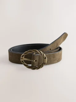 Khaki Green Oval Buckle Suede Belt