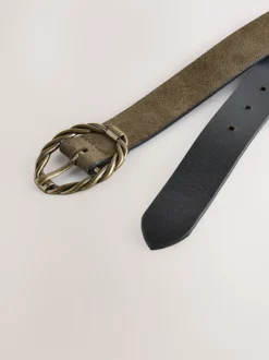 Khaki Green Oval Buckle Suede Belt