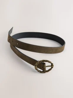 Khaki Green Oval Buckle Suede Belt