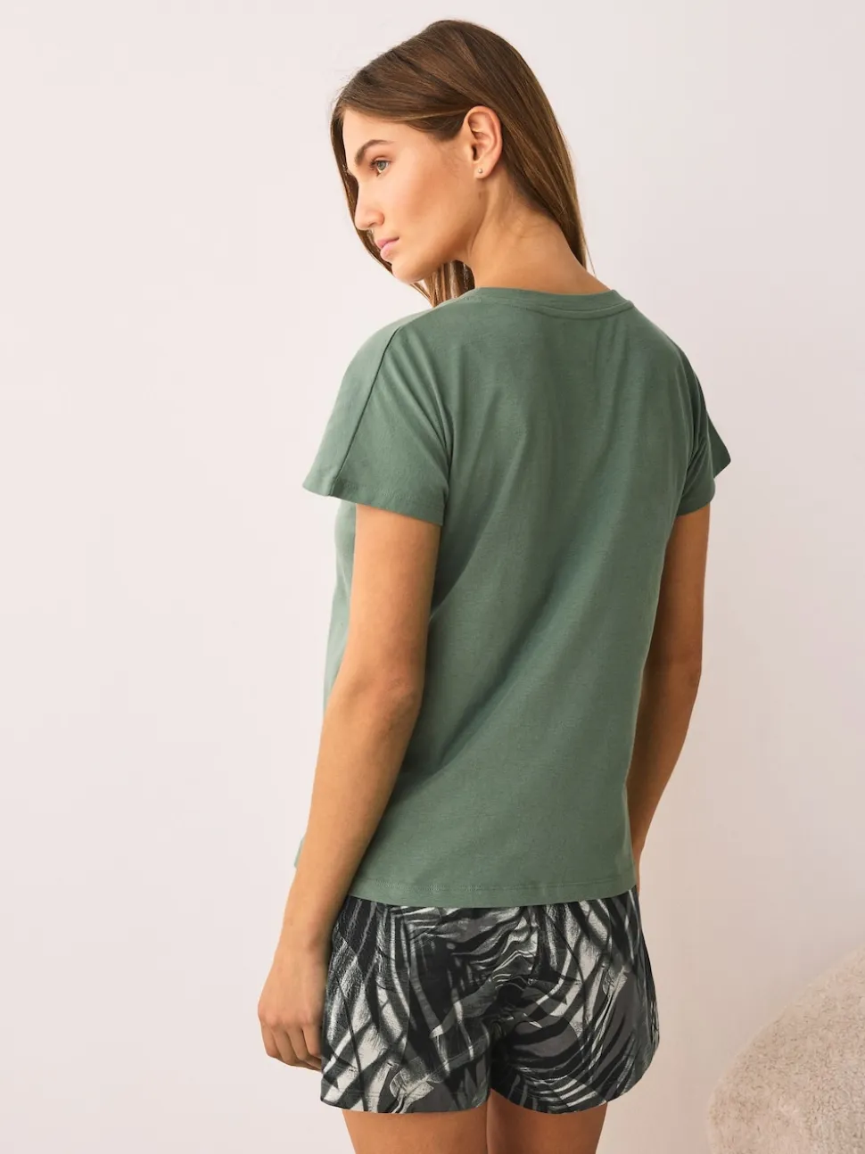 Khaki Green Palm Short Pyjamas Set