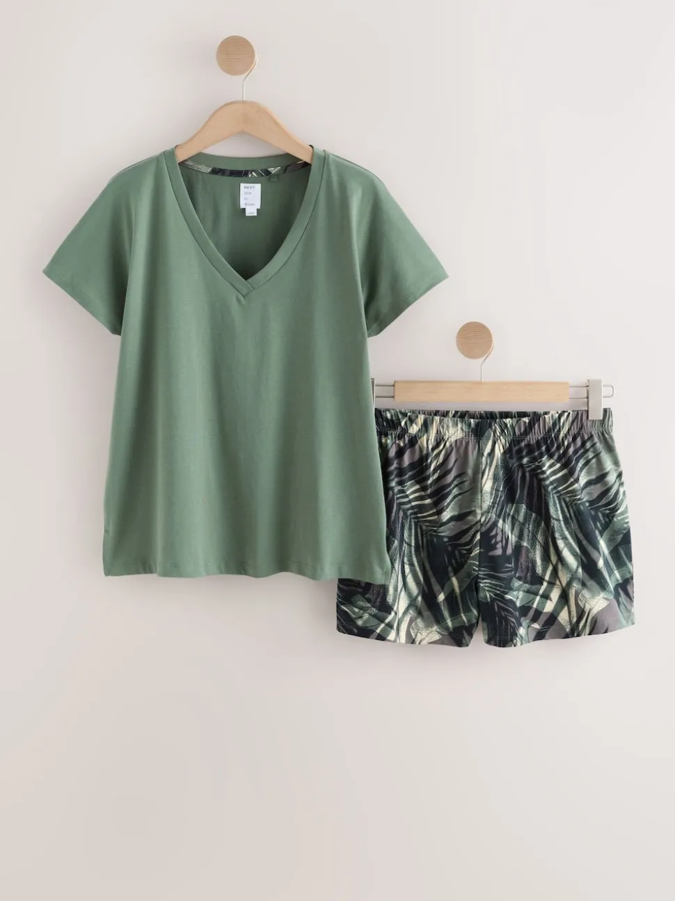 Khaki Green Palm Short Pyjamas Set