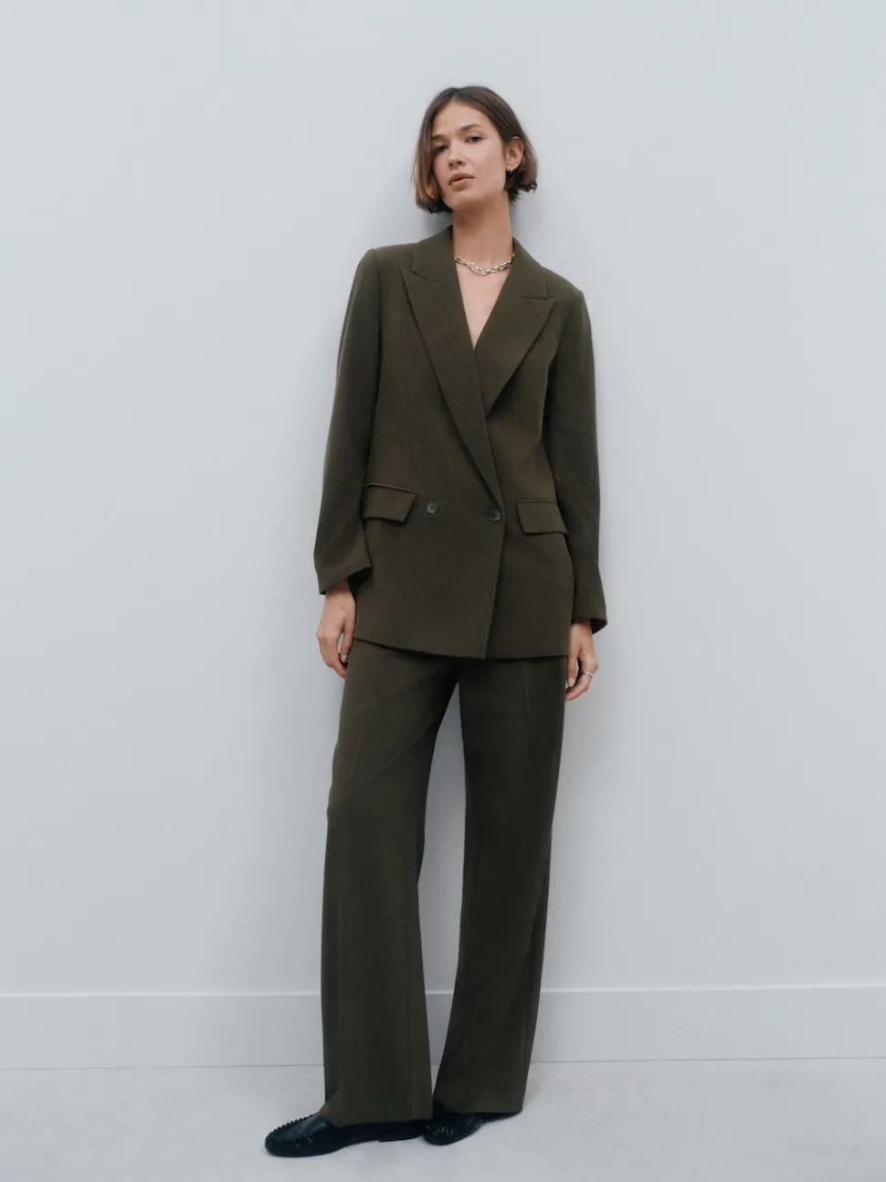 Khaki Green Relaxed Crosshatch Blazer