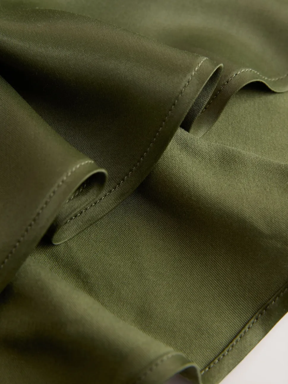 Khaki Green Satin Midi Skirt