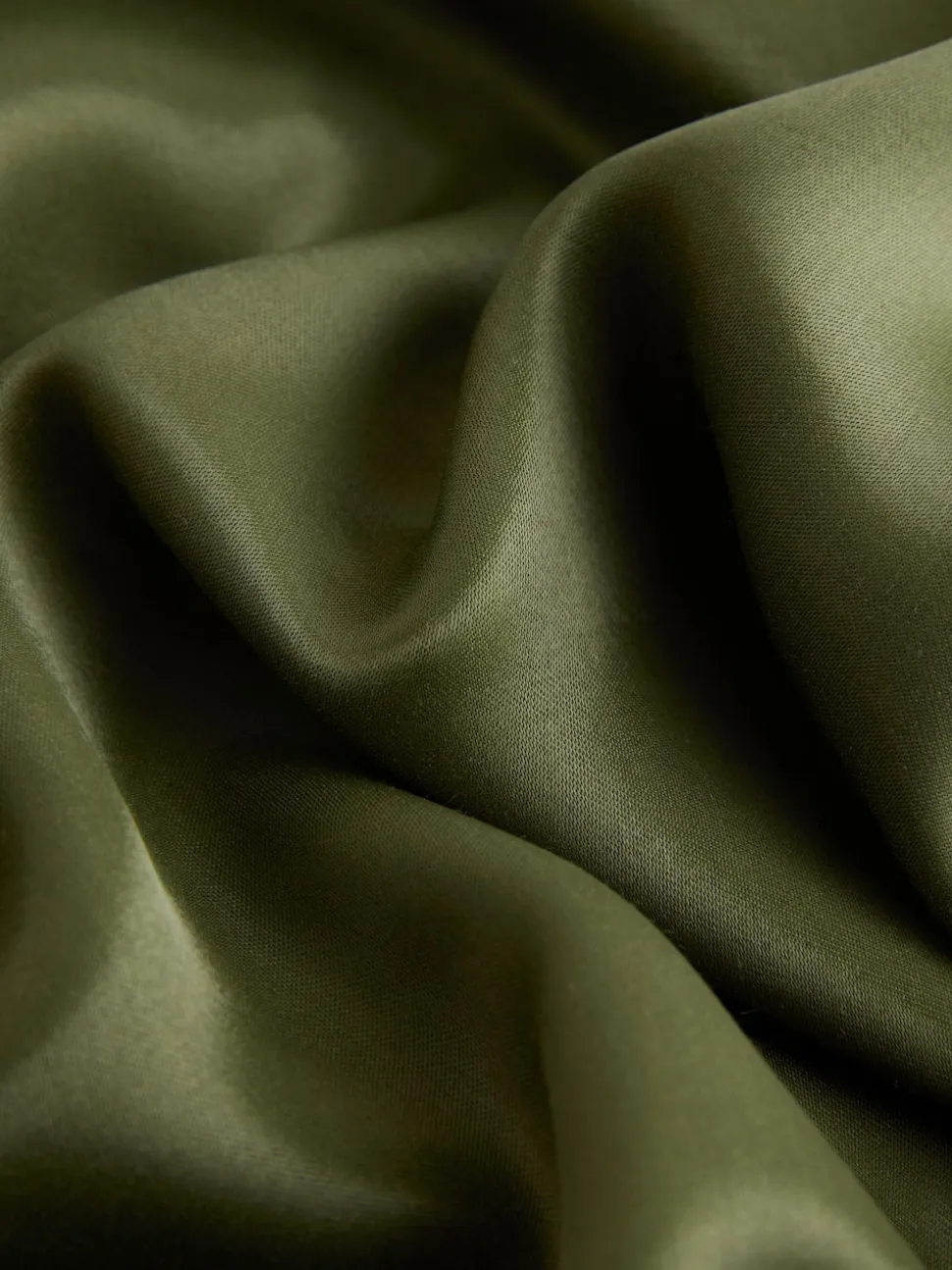 Khaki Green Satin Midi Skirt