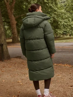 Khaki Green Shower Resistant Longline Padded Coat