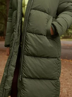 Khaki Green Shower Resistant Longline Padded Coat