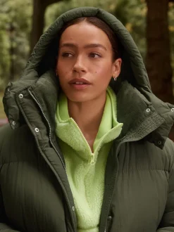 Khaki Green Shower Resistant Longline Padded Coat