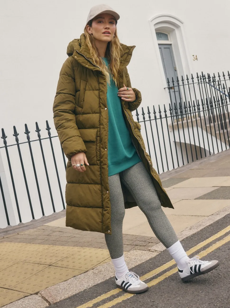 Khaki Green Shower Resistant Padded Hooded Longline Coat