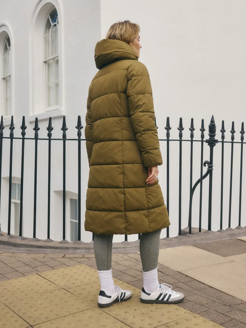 Khaki Green Shower Resistant Padded Hooded Longline Coat