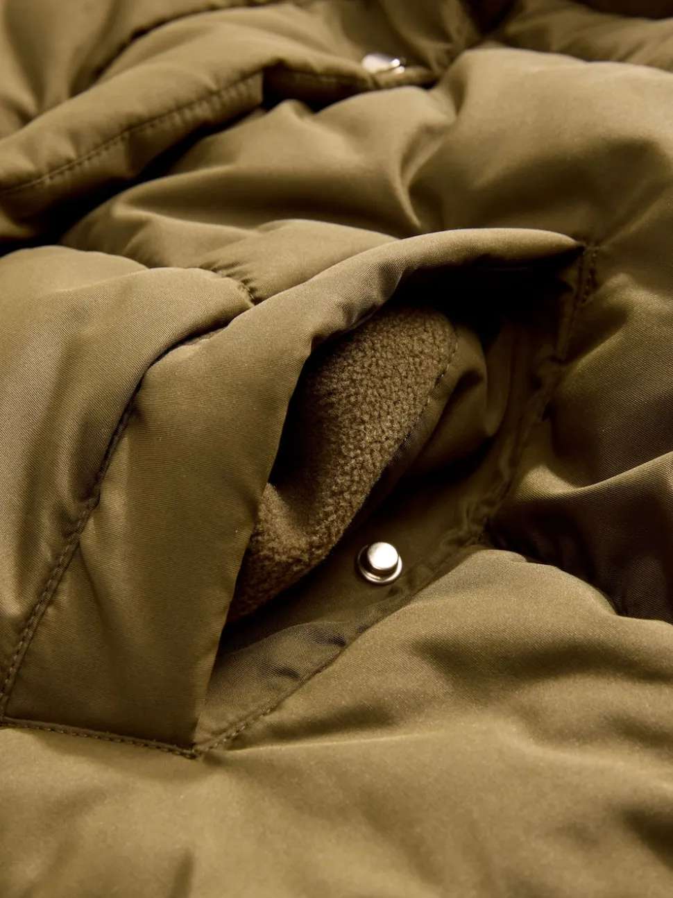 Khaki Green Shower Resistant Padded Hooded Longline Coat