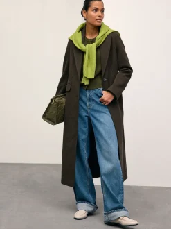 Khaki Green Slim Supersoft Crew Neck Cardigan with Wool