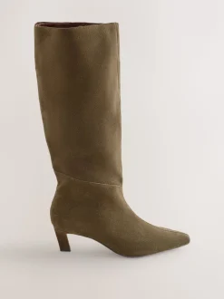 Khaki Green Suede Forever Comfort® Knee High Chisel Toe Heeled Boots