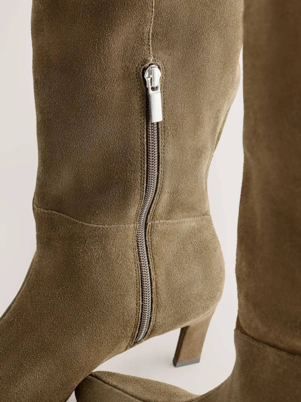Khaki Green Suede Forever Comfort® Knee High Chisel Toe Heeled Boots
