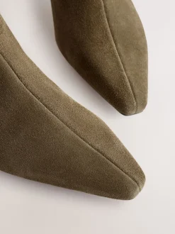 Khaki Green Suede Forever Comfort® Knee High Chisel Toe Heeled Boots