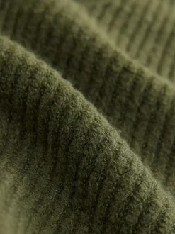 Khaki Green Super Soft V-Neck Midi Dress With Wool