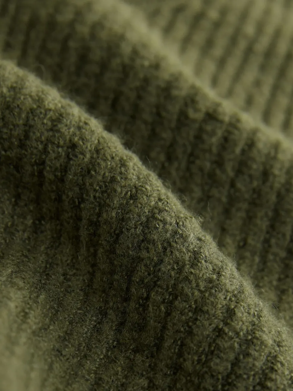 Khaki Green Super Soft V-Neck Midi Dress With Wool