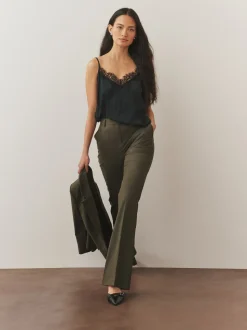 Khaki Green Tailored Bootcut Trousers With Wool