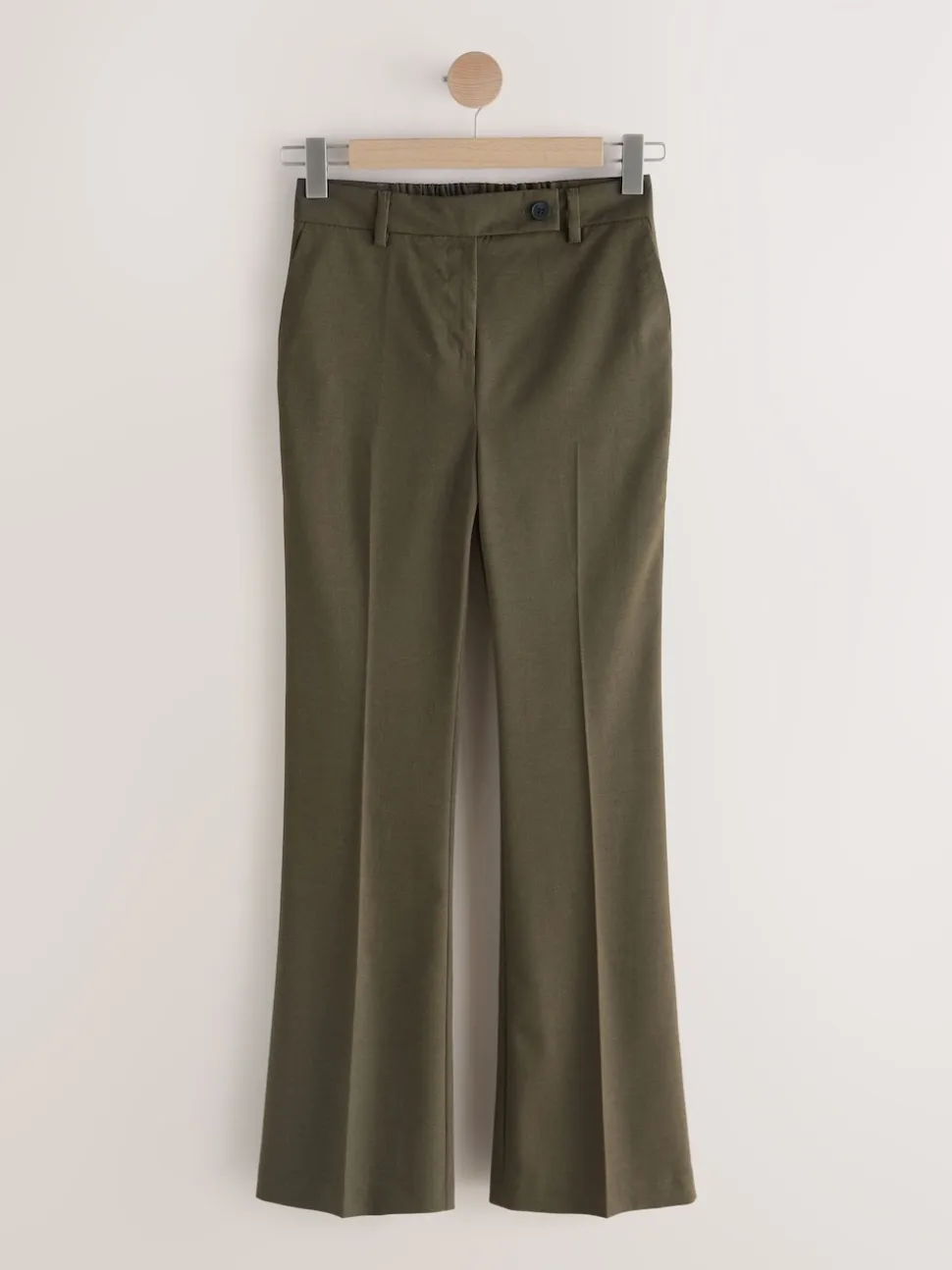 Khaki Green Tailored Bootcut Trousers With Wool