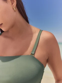 Khaki Green Twist Bandeau Tummy Control Swimsuit