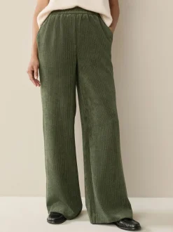 Khaki Green Wide Leg Soft Cord Trousers