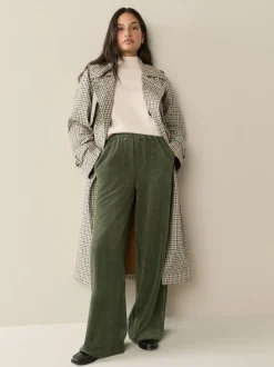 Khaki Green Wide Leg Soft Cord Trousers
